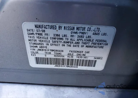 2008 Infiniti G35 z USA, uszkodzony, nr VIN JNKBV61F78M280406